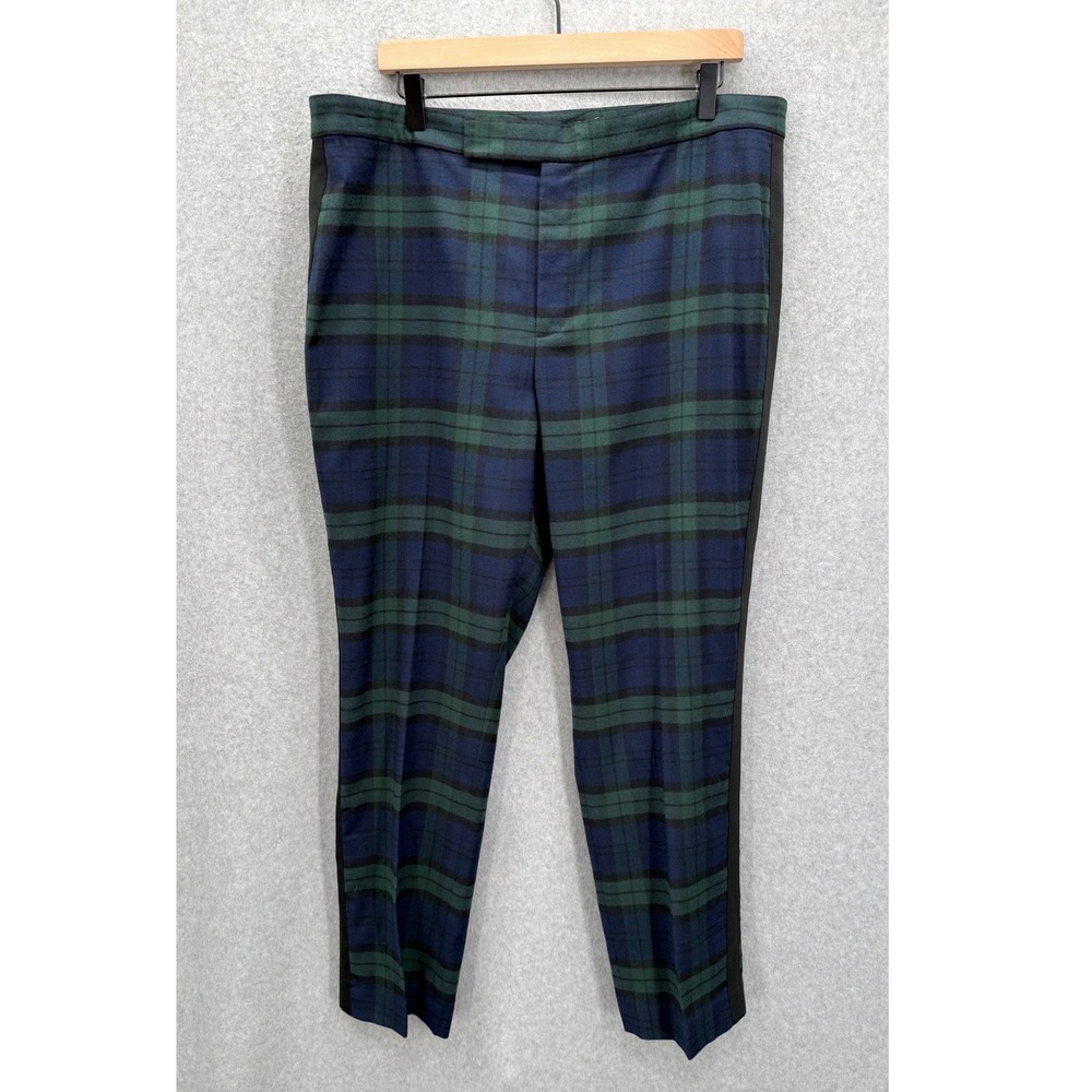 Lauren Ralph Lauren Trousers Women 16 Blue Green Blackwatch Plaid Wool Blend